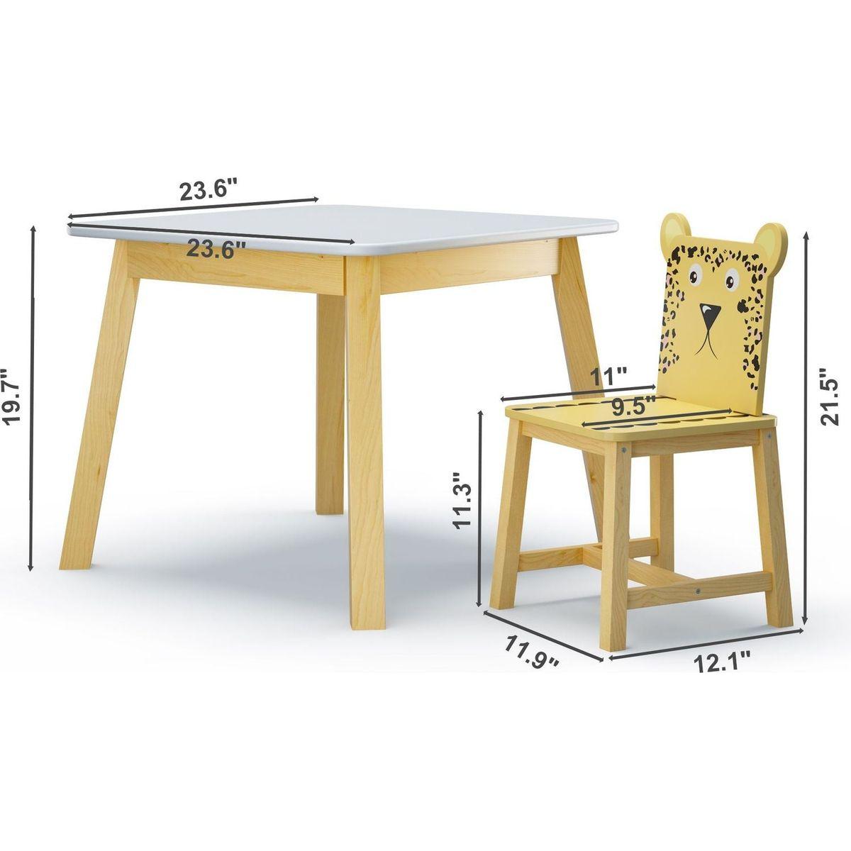 5 Piece Kiddy Table and Chair Set, Kids Wood Table with 4 Chairs Set Cartoon Animals (bigger table) (3-8 years old)