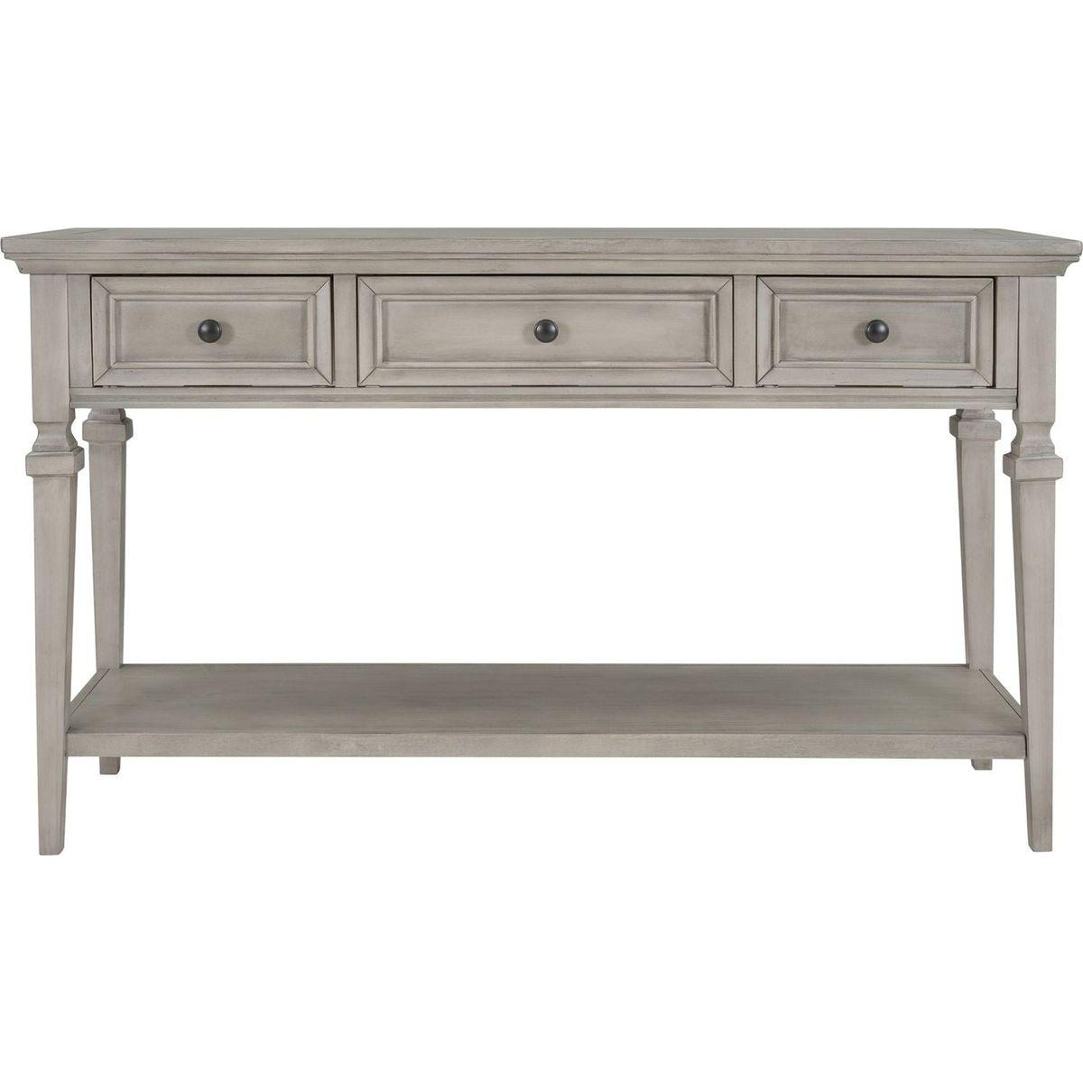 Classic Retro Style Console Table with Three Top Drawers and Open Style Bottom Shelf, Easy Assembly (Gray Wash)