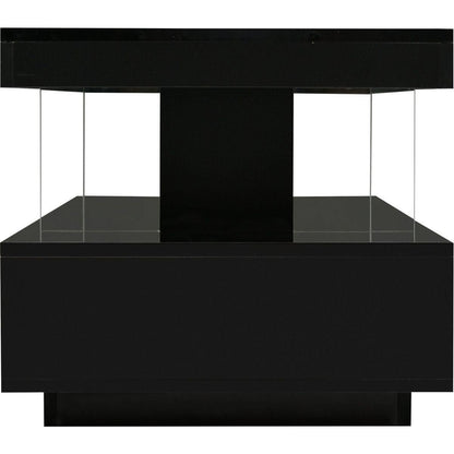 LED Coffee Table with Storage, Modern Center Table with 2 Drawers and Display Shelves, Accent Furniture with LED Lights for Living Room,Black