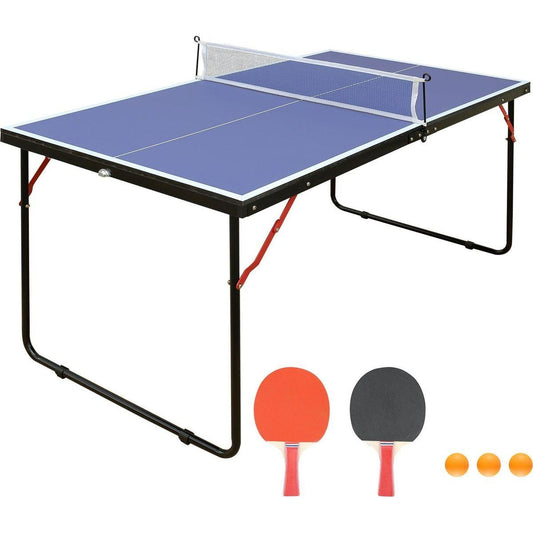Table Tennis Table Midsize Foldable & Portable Ping Pong Table Set with Net and 2 Ping Pong Paddles for Indoor Outdoor Game