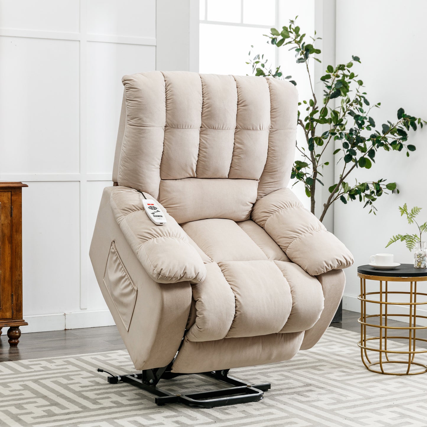 Massage Recliner Chair Electric Power Lift Recliner Chairs with Heat, Vibration, Side Pocket for Living Room Bedroom, Beige