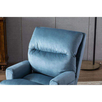 Soft Comfortable 1pc Accent Click Clack Chair with Ottoman Light Blue Fabric Upholstered Black Finish Legs Living Room Furniture