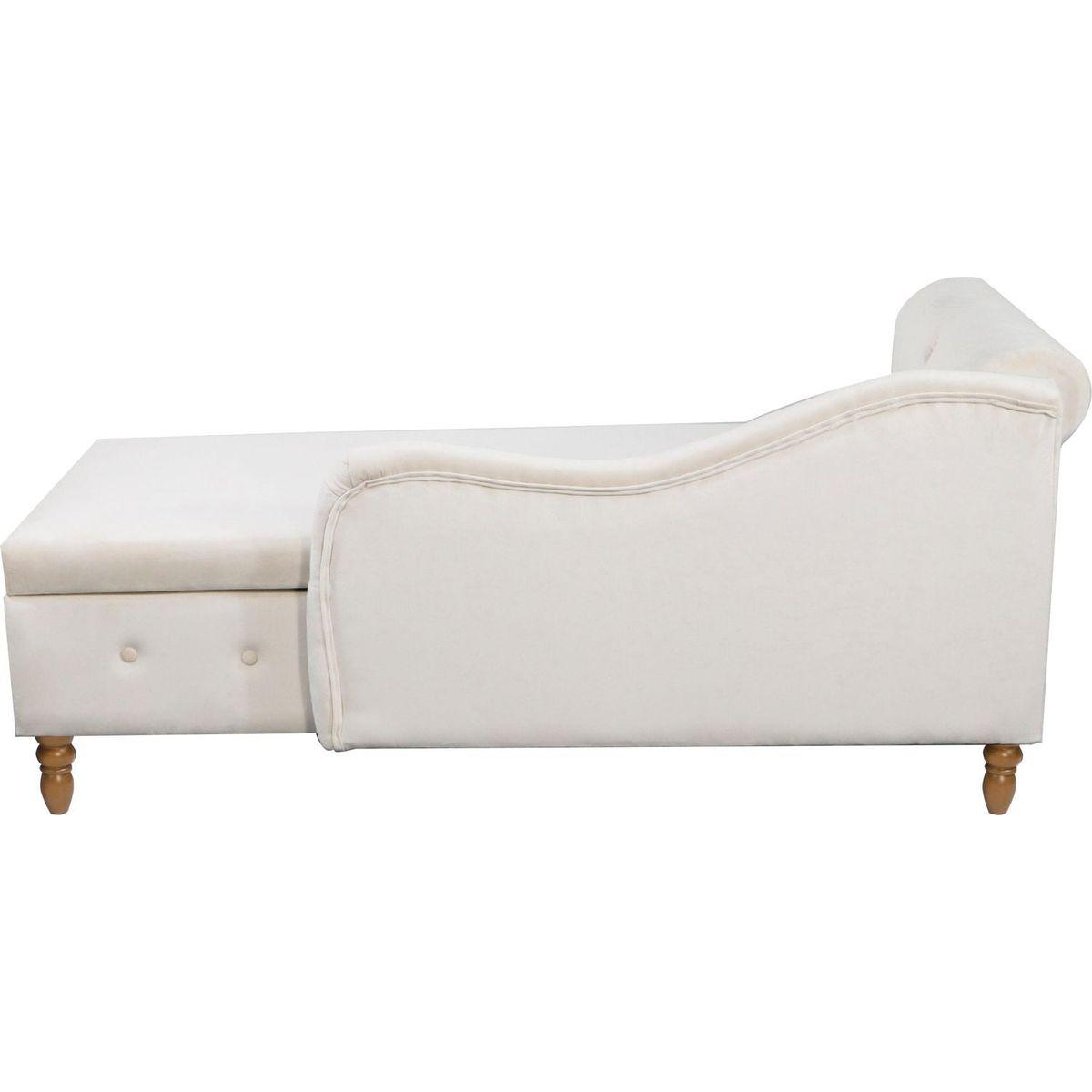 Beige Chaise Lounge Indoor, Velvet Lounge Chair for Bedroom with Storage & Pillow, Modern Upholstered Rolled Arm Chase Lounge for Sleeping with Nailhead Trim for Living Room Bedroom Office