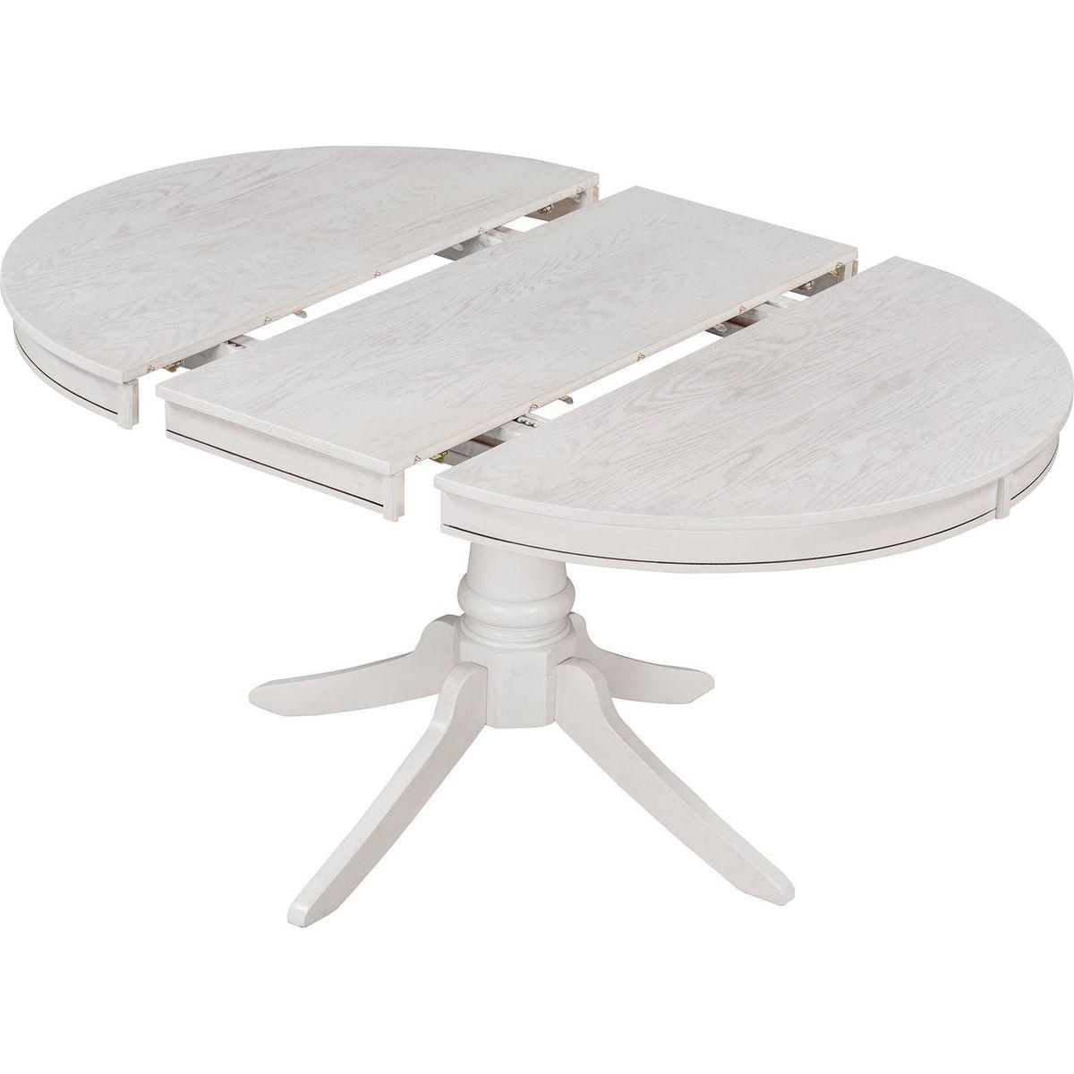 5-Piece Retro Functional Dining Table Set Wood Round Extendable Dining Table and 4 Upholstered Dining Chairs (Antique White) - Streamdale Furniture