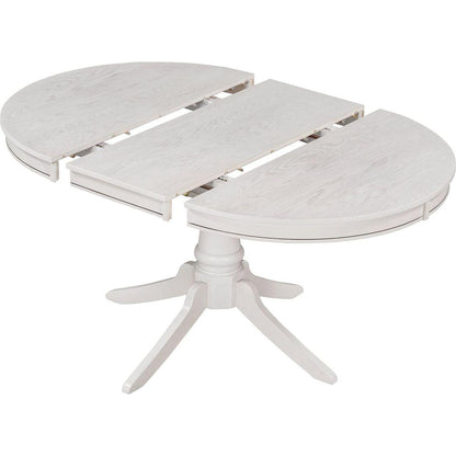 5-Piece Retro Functional Dining Table Set Wood Round Extendable Dining Table and 4 Upholstered Dining Chairs (Antique White) - Streamdale Furniture