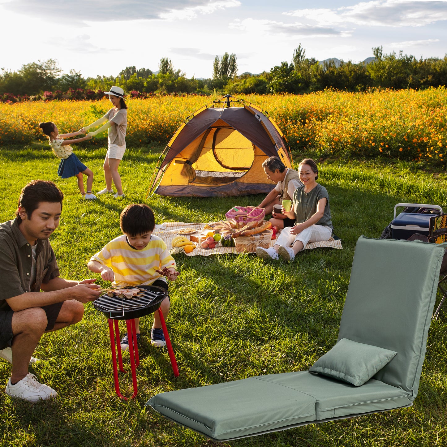 Foldable Portable Chair for Outdoor Travel, Picnic, BBQamping Folding Adults with Carry Bagortable Chair for Outdoor Travel, Fourteen-Position Adjustable Recliner