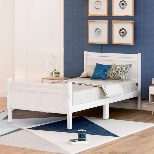 Wood Platform Bed Twin Bed Frame Mattress Foundation Sleigh Bed with Headboard/Footboard/Wood Slat Support - Streamdale Furniture