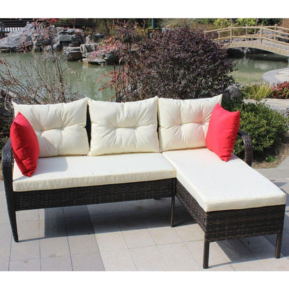 Outdoor patio Furniture sets 2 piece Conversation set wicker Ratten Sectional Sofa With Seat Cushions (Beige Cushion)