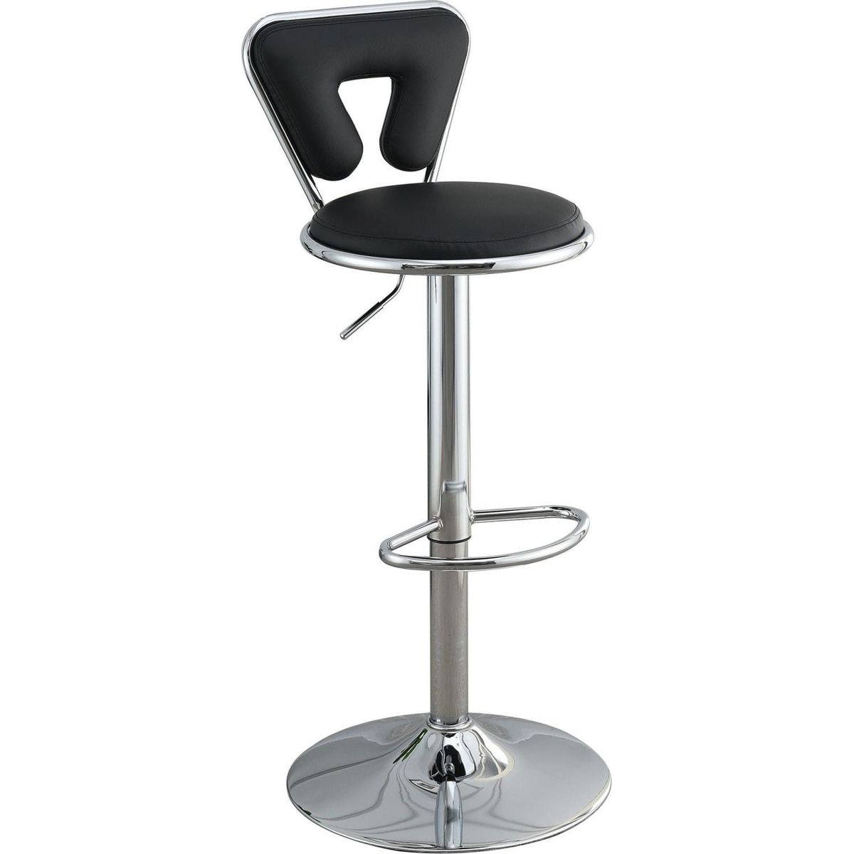 Adjustable Bar stool Gas lift Chair Black Faux Leather Chrome Base metal frame Modern Stylish Set of 2 Chairs