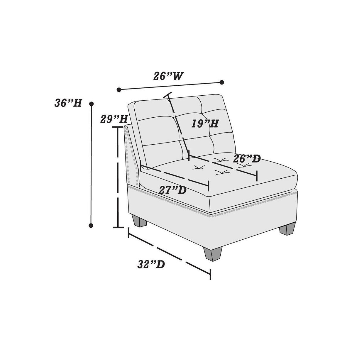 Modular Sectional 6pc Set Living Room Furniture Corner Sectional Tufted Nail heads Couch Gray Linen Like Fabric 3x Corner Wedge 2x Armless Chairs and 1x Ottoman