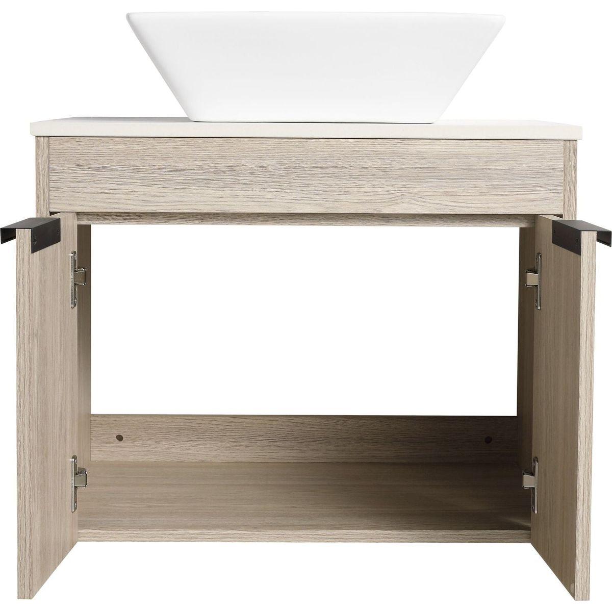 24" Modern Design Float Bathroom Vanity With Ceramic Basin Set, Wall Mounted White Oak Vanity With Soft Close Door, KD-PackingD-Packing Pieces