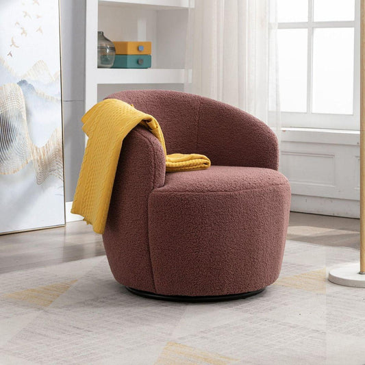 Teddy Fabric Swivel Accent Armchair Barrel Chair With Black Powder Coating Metal Ring,Dark Red