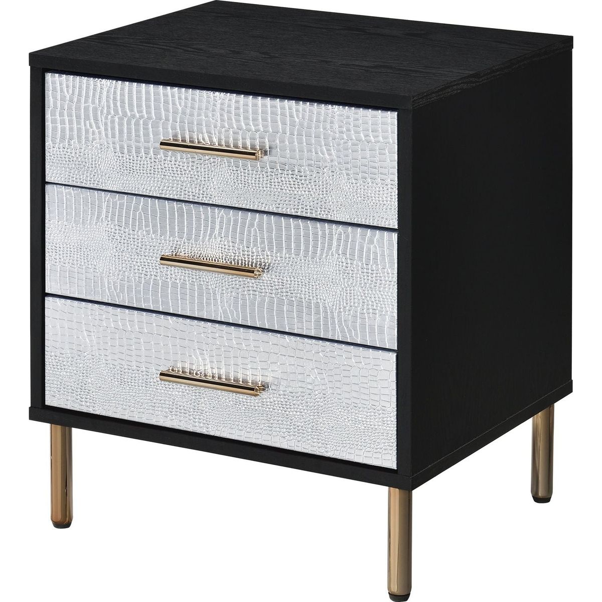 Myles Nightstand, Black, Silver & Gold Finish