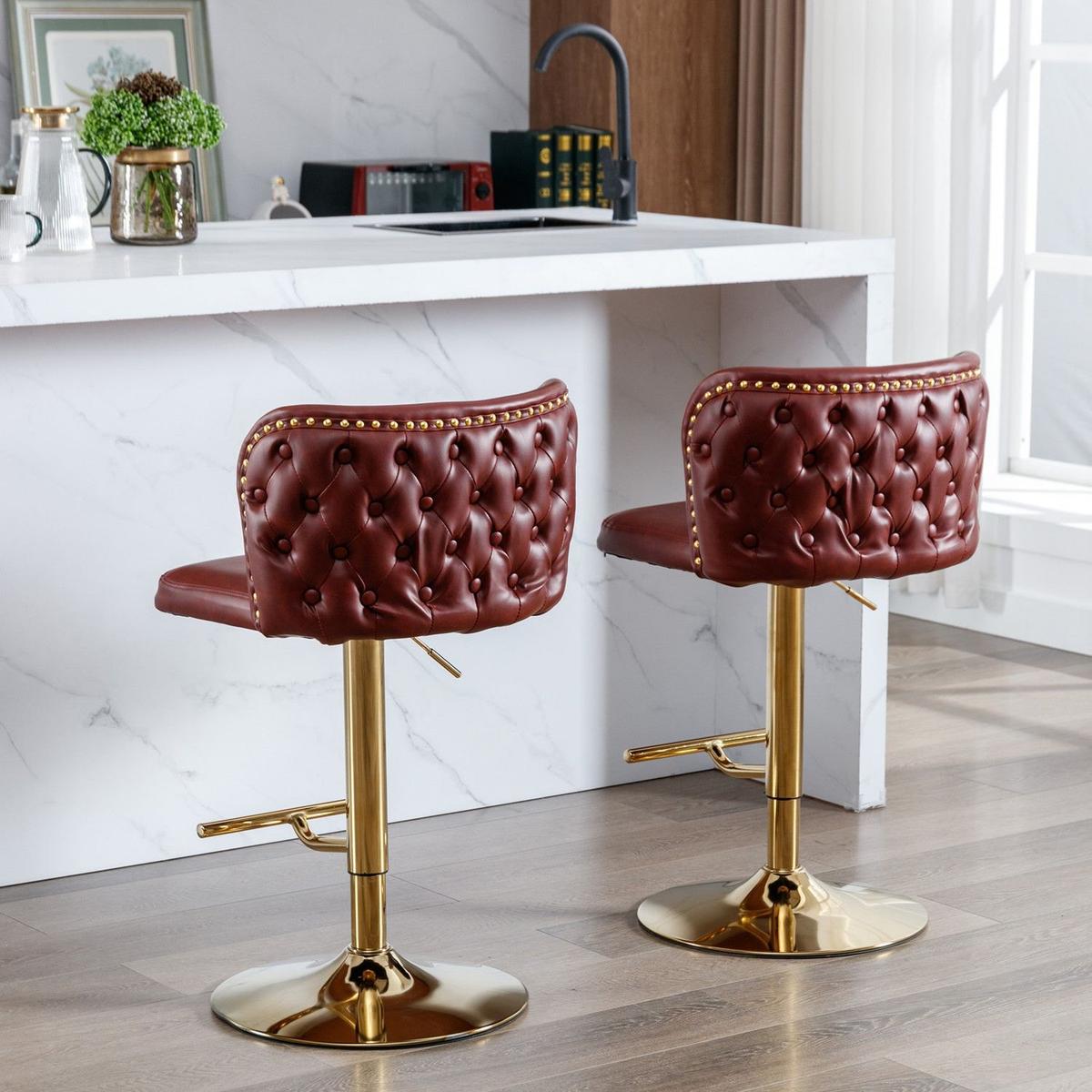 Swivel Barstools Adjusatble Seat Height, Modern PU Upholstered Bar