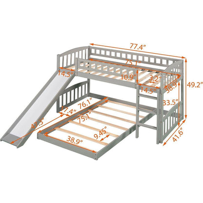 Twin Over Twin Bunk Bed with Slide and Ladder, Gray