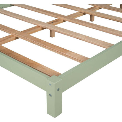 Full Size Wood Platform Bed with House-shaped Headboard (Green)