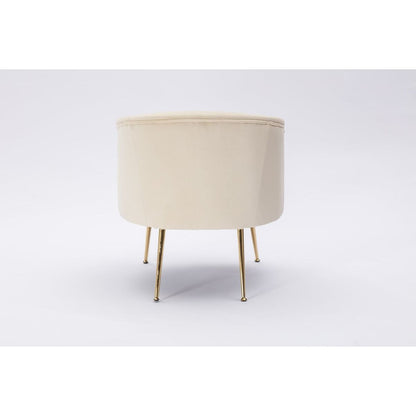 Velvet Armchair Accent Tub Barrel Chair With Gold Metal Legs, Beige