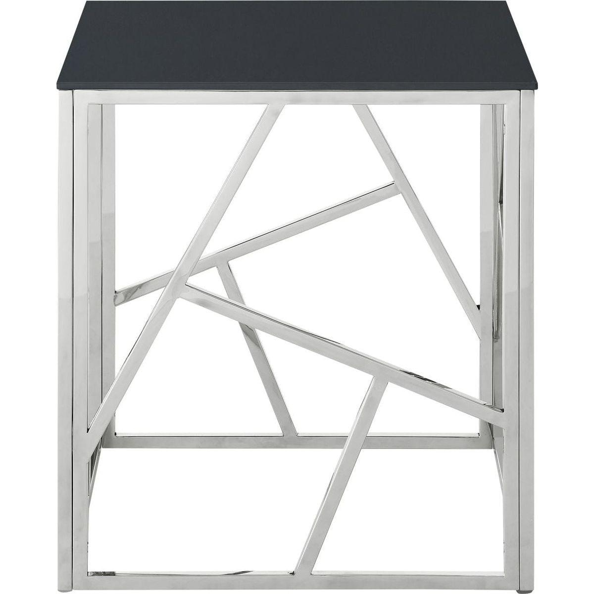 Modern Rectangular Coffee Accent Table with Black Tempered Glass Top and Stainless Steel Frame for Living Room Bedroom - Polished Chrome