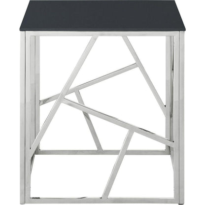 Modern Rectangular Coffee Accent Table with Black Tempered Glass Top and Stainless Steel Frame for Living Room Bedroom - Polished Chrome