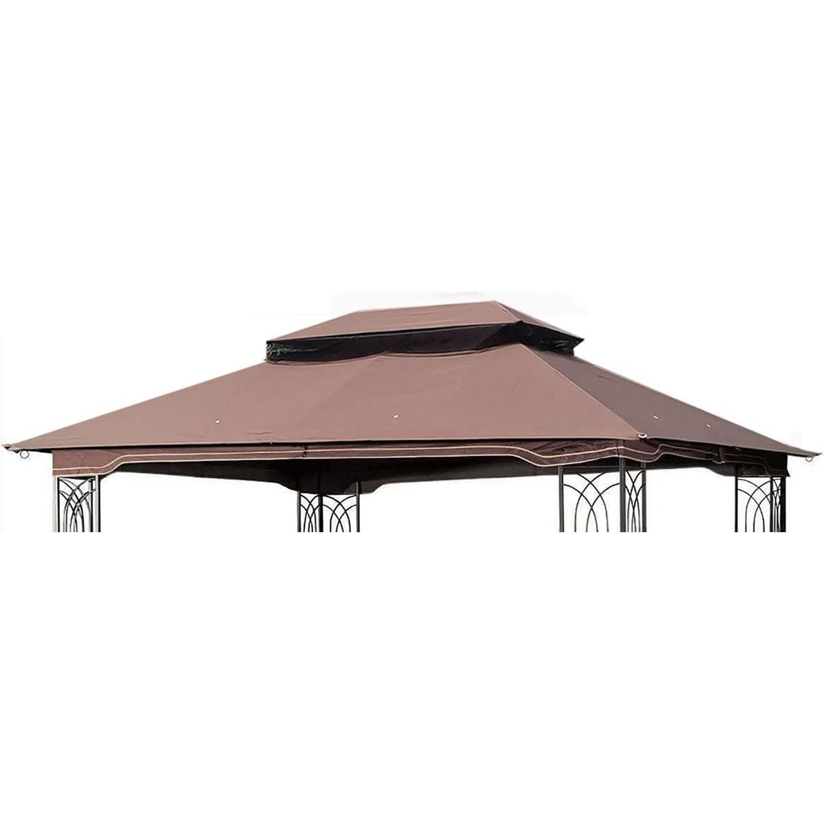 13x10 Ft Patio Double Roof Gazebo Replacement Canopy Top Fabric,Brown