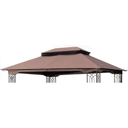 13x10 Ft Patio Double Roof Gazebo Replacement Canopy Top Fabric,Brown