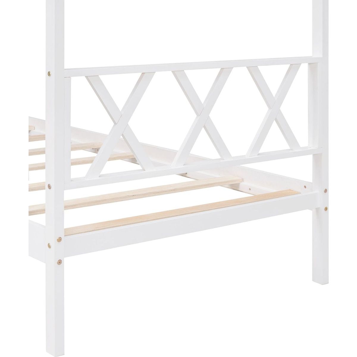 Twin Size Wood House Bed with Storage Space, White