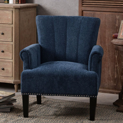 Accent Rivet Tufted Polyester Armchair, Navy Blue