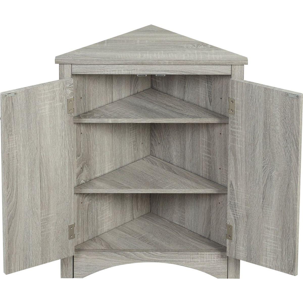 Oak Triangle Bathroom Storage Cabinet with Adjustable Shelves, Freestanding Floor Cabinet for Home Kitchen