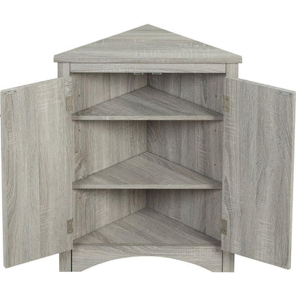 Oak Triangle Bathroom Storage Cabinet with Adjustable Shelves, Freestanding Floor Cabinet for Home Kitchen