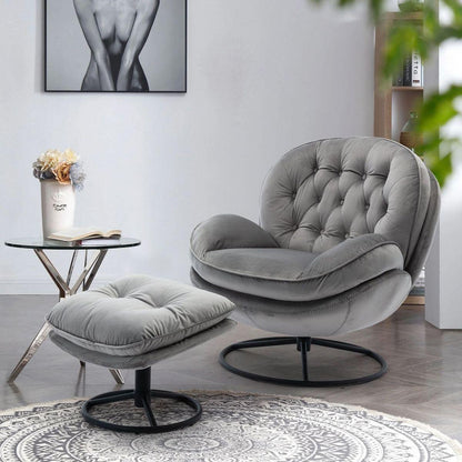 Accent chair TV Chair Living room Chair Grey with ottoman