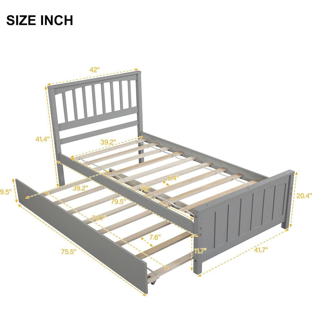 Twin size Platform Bed with Trundle, Gray