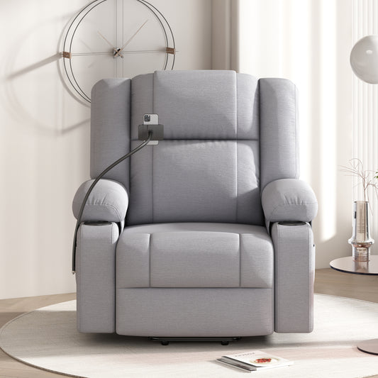 Power Lift Recliner Chair Electric Recliner for Elderly Recliner Chair with Massage and Heating Functions, Remote, Phone Holder Side Pockets and Cup Holders for Living Room, Grey