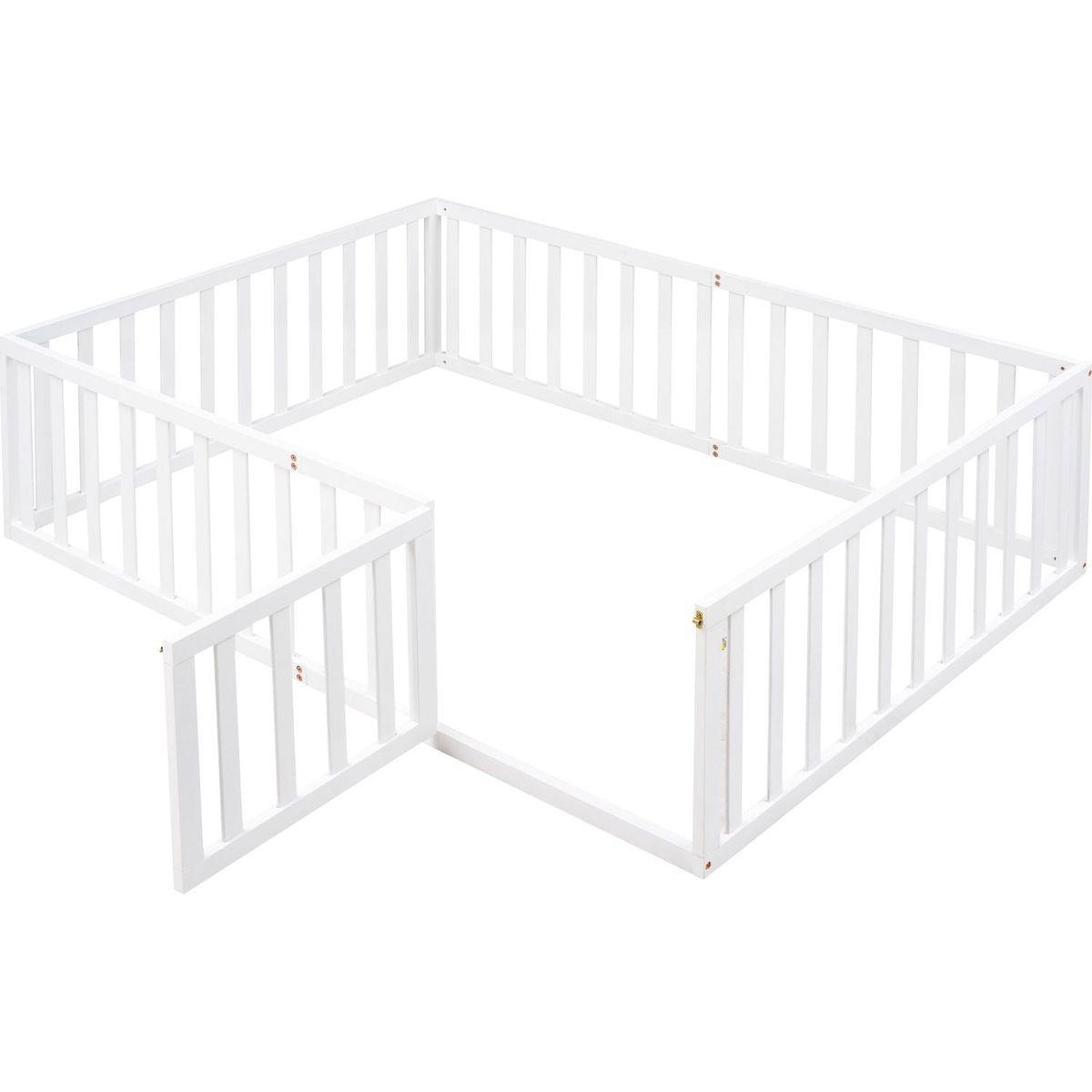 Full Size Wood Daybed Frame with Fence, White - Streamdale Furniture