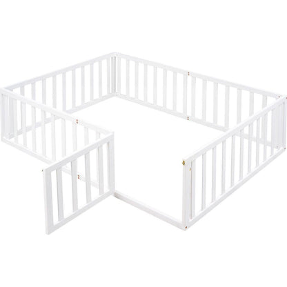 Full Size Wood Daybed Frame with Fence, White - Streamdale Furniture