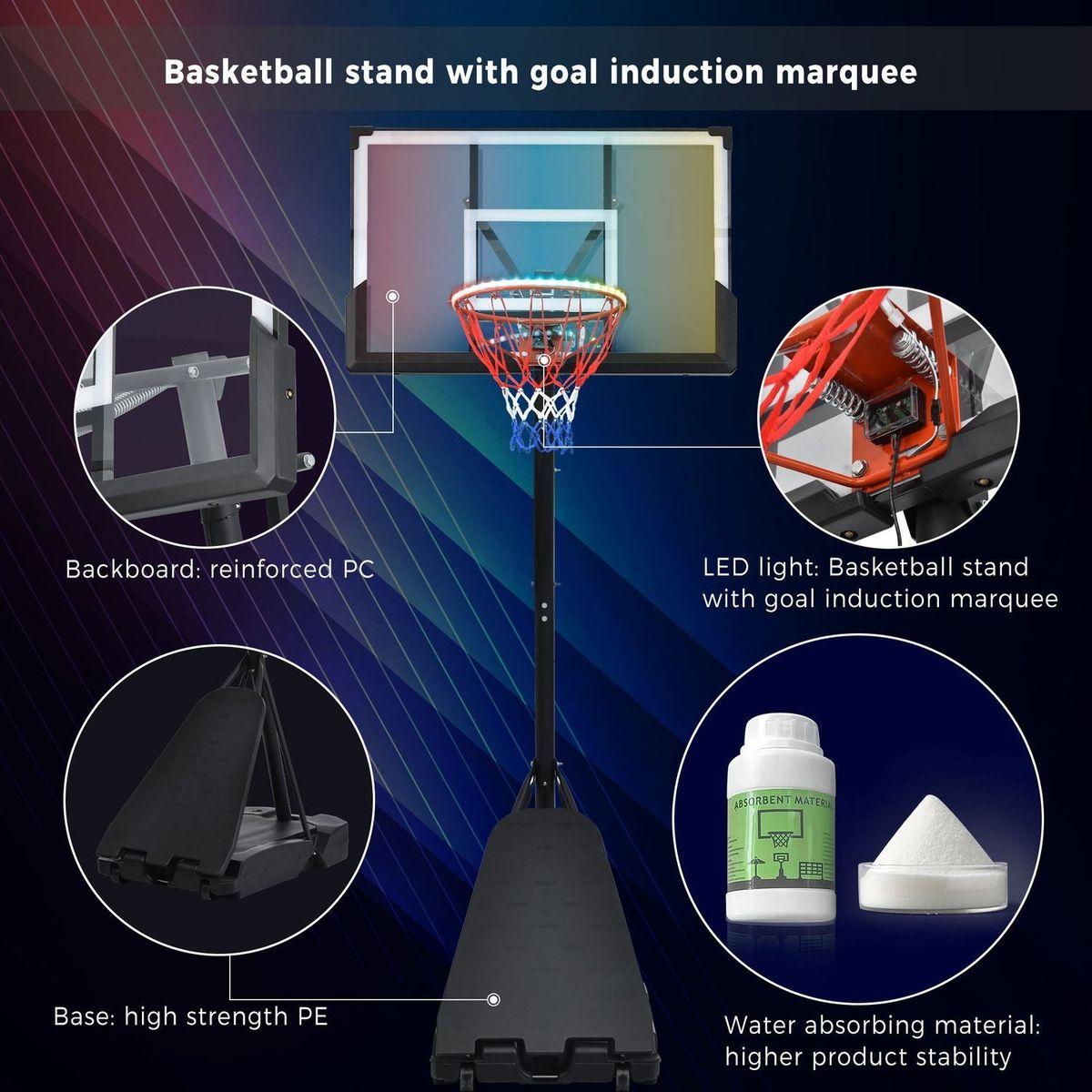 Portable Basketball Hoop Basketball System 8-10ft Height Adjustable for Youth Adults LED Basketball Hoop Lights, Colorful lights, Waterproof uper Bright to Play at Night Outdoors,Good Gift for Kids