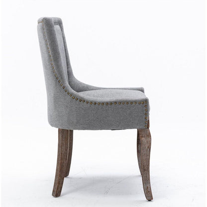 Ultra Side Dining Chair, Thickened fabric chairs with neutrally toned solid wood legs, Bronze nail head, Set of 2, Gray