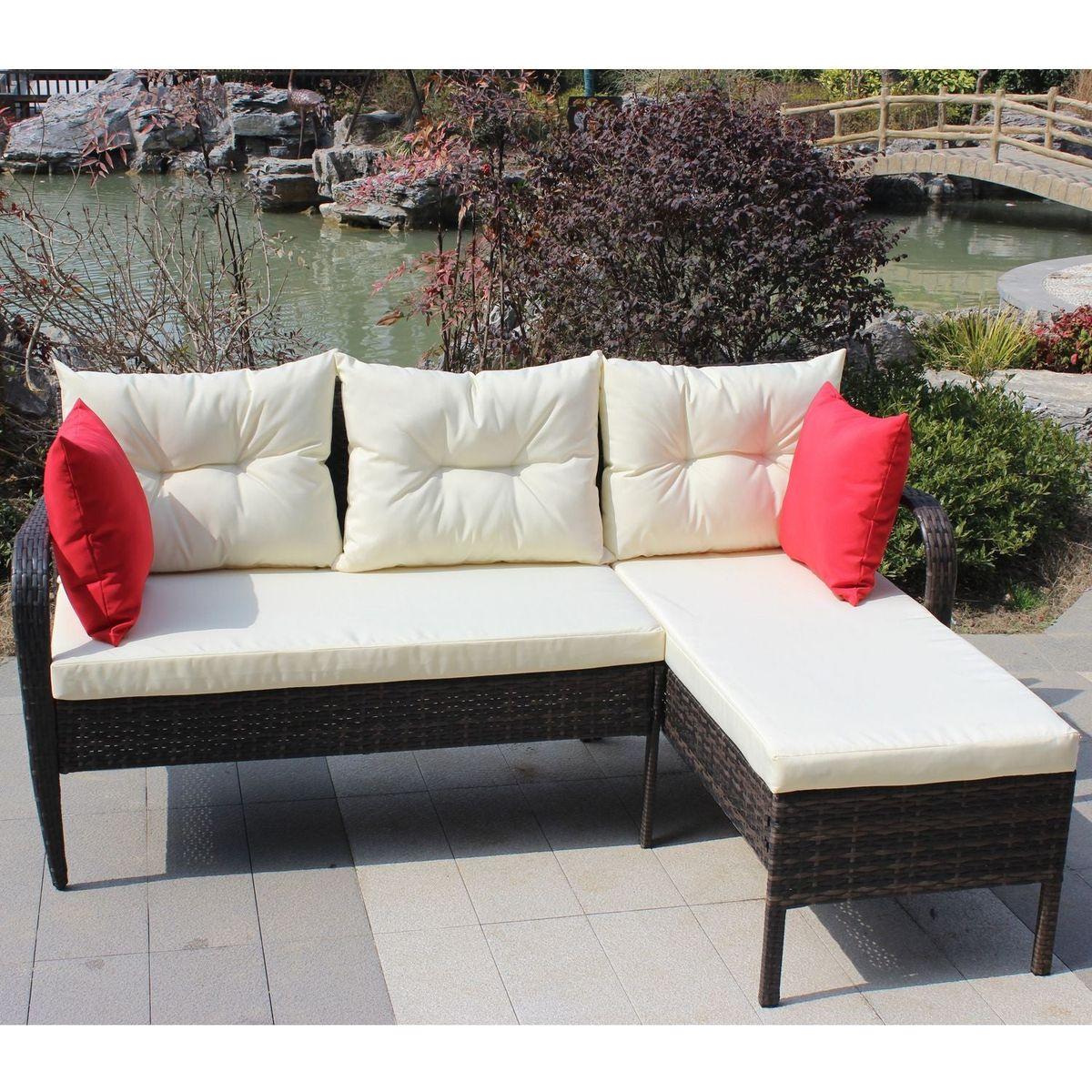 Outdoor patio Furniture sets 2 piece Conversation set wicker Ratten Sectional Sofa With Seat Cushions (Beige Cushion)