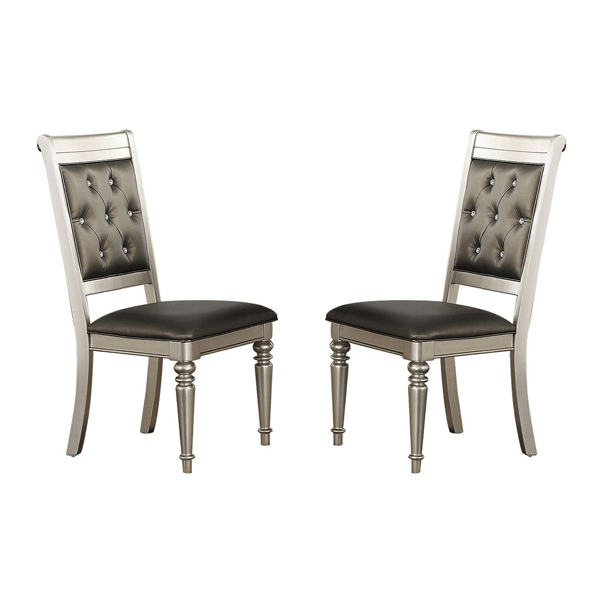 Dining Chairs With Tufted Back, Silver (Set Of 2)