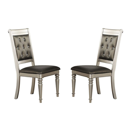 Dining Chairs With Tufted Back, Silver (Set Of 2)