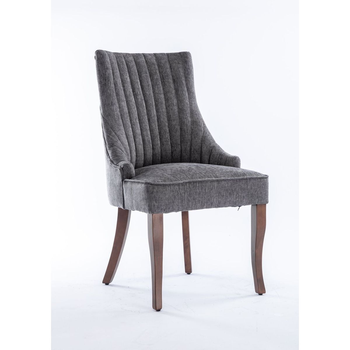 Exquisite Gray Linen Fabric Upholstered Strip Back Dining Chair with Solid Wood Legs 2 Pcs