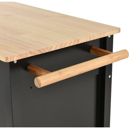 Kitchen Island Cart with Solid Wood Top and Locking Wheels4.3 Inch Width Door Cabinet and Two Drawerspice Rack, Towel Rack black) - Streamdale Furniture