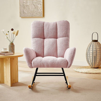 pink teddy fabric rocking chair