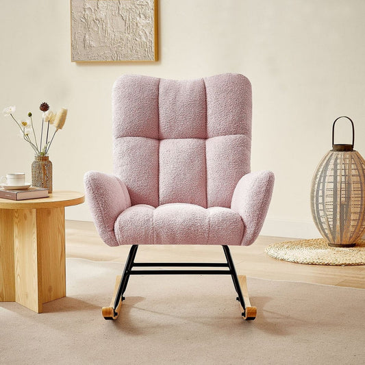 pink teddy fabric rocking chair