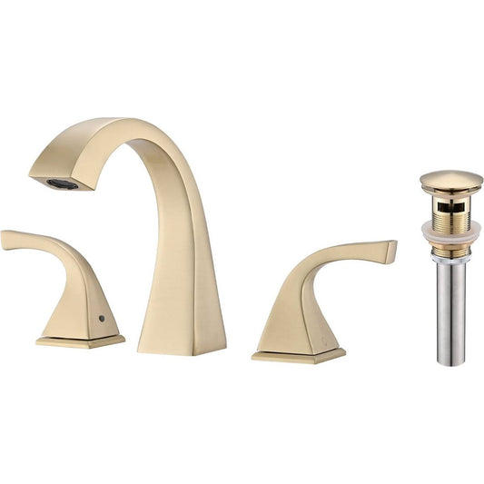 2-Handle Bathroom Sink Faucet with Drain, Brushed Gold