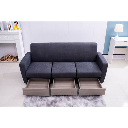 double armrests with coffee table and drawers 77.9" gray chenille living room apartment studio sofa