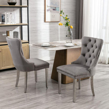 Nikki Collection Modern, High-end Tufted Solid Wood Contemporary Velvet Upholstered Dining Chair with Chrome Stainless Steel Plating Legs, Nailhead Trim, Set of 2ray and Chrome