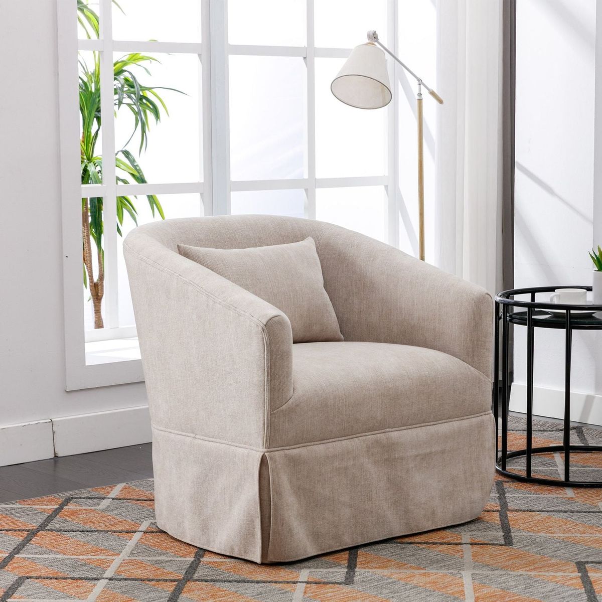 degree Swivel Accent Armchair Linen Blend Beige