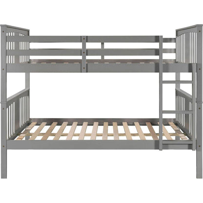 Full over Full Bunk Bed with Ladder for Bedroom, Guest Room Furniture-Gray