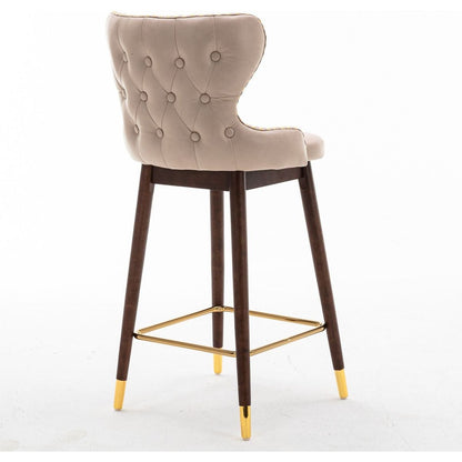 29.9" Modern Leathaire Fabric bar chairs, Tufted Gold Nailhead Trim Gold Decoration Bar stools, Set of 2 (Beige)