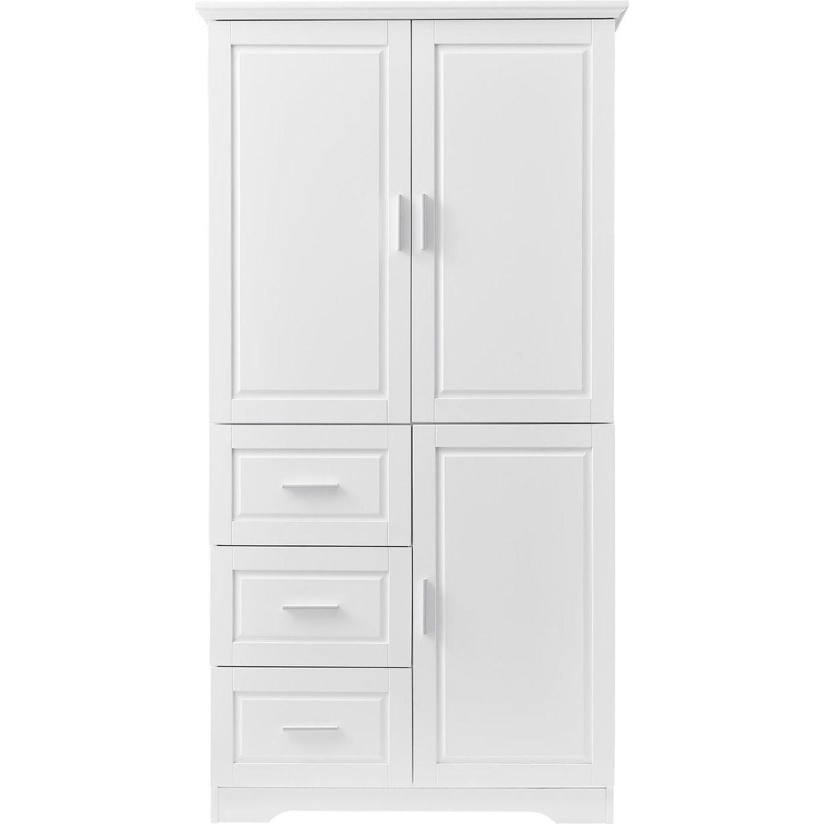 Tall and Wide Storage Cabinet with Doors for Bathroom/Office, Three Drawers, White
